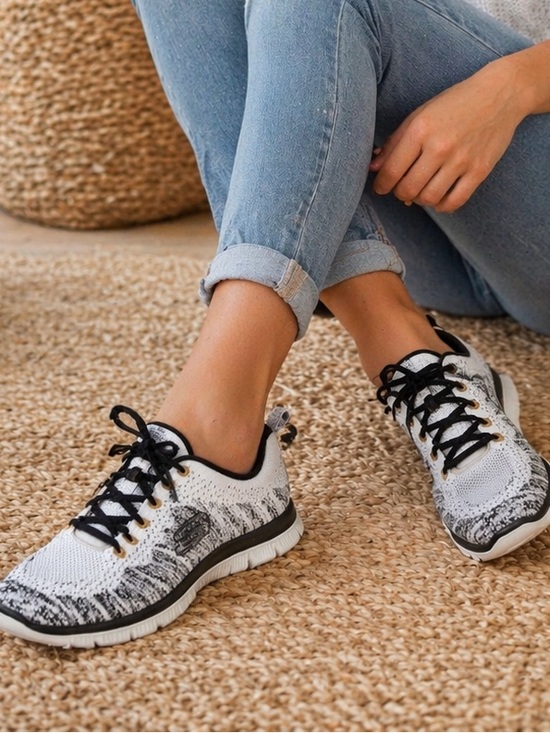Skechers Shoes - SKECHERS Knit Athletic Sneakers Memory Foam Walking Shoes 11877W Black White 10